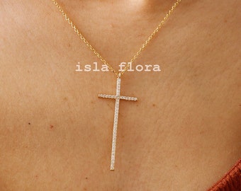 Crystal Paved Gold Thin Cross Necklace, Modern Symbol of Faith, Dainty, Delicate, Aesthetic, Minimalist Jewelry, Christian, Bridesmaid Gift