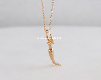 Mermaid Necklace, 18k Gold Dipped, Dainty Minimalist, Sea Siren Aesthetic Pendant, Boho Jewelry, Ocean Beach, Bridesmaid Best Friend Gift