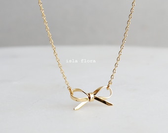 Dainty Ribbon Bow Necklace, Realistic, Aesthetic Simple, Gold Plated Minimalist, Layering, Small Jewelry, Bestie Bridesmaid Gift