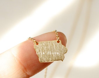 18k Gold-Dipped Brushed Iowa State Pendant Necklace - Flaunt Your Hawkeye Pride with Elegance, Minimalist Jewelry, bridesmaid Necklace Gift