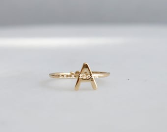 Letter A Initial Ring, Dainty Solid Letter 18K Gold Dipped, Mini Alphabet, Fine Detailed, Adjustable Size, Fashion, Minimalist, Bestie Gift