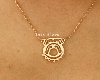 Bulldog Face with Spike Collar Pendant Necklace, Gold Silver Bulldogs Cutout Jewelry, Fine Detail, Terrier, Dainty Bestie Dog Mom Gift
