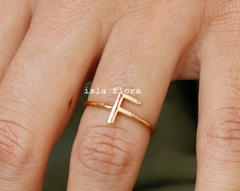 Letter F Initial Ring, Dainty Solid Letter 18K Gold Dipped, Mini Alphabet, Fine Detailed, Adjustable Size, Fashion, Minimalist, Bestie Gift