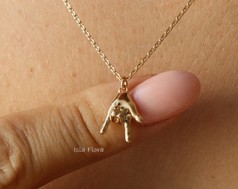 Dainty I Love You Sign Hand Necklace, Silver, Gold Dipped, ASL Charm, Realistic Sign Language Pendant, Minimalist, Layering, Bridesmaid Gift