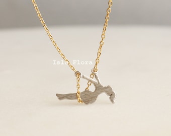Dainty Girl on Swing Necklace, Two Tone, Play Time Childhood Memories, Nostalgic Gold Minimalist Jewelry, Perfect Gym Teacher, Friend Gift