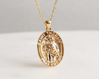 St Thomas Oval Pendant Necklace, Gold Dipped Saint Thomas the Apostle, Clay Birds Silver Delicate, Minimalist Jewelry, Dainty Faith Gift