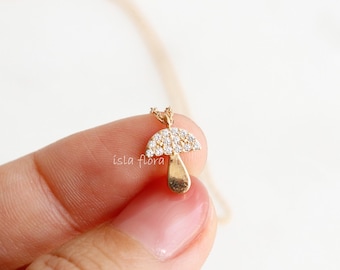 Dainty Crystal Button Top Mushroom Necklace, Gold Silver Magic Mini Shroom, Wonderland, Cute Festival Minimalist Jewelry, Bestie Her Gift