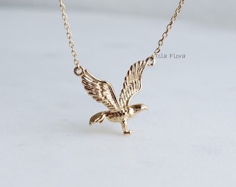 Flying Hawk or Eagle Pendant Necklace, Iowa Hawkeyes, Gold Plated Golden California Dainty Jewelry, bridesmaid, Fine Detail Gift