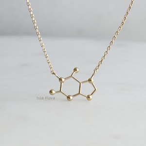 Caffeine Molecule Necklace, The &#39;Wake Up&#39; Hormone, Matte Gold, Silver,Fine Delicate, Minimalist Jewelry Dainty Necklace Charm Scientist Gift