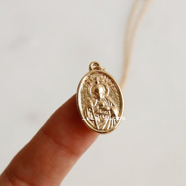 14k Gold Dipped St Jude the Apostle Patron of Hope Oval Necklace, Double Sided, Saint, Fine, Minimalist Jewelry, Dainty Bridesmaid Gift