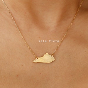 Brushed Kentucky State Pendant Necklace, Bluegrass State Pride, Gold Plated Fine Delicate, Minimalist Jewelry Dainty Necklace Charm Gift