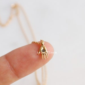 Dainty Eye in Palm Hand Necklace, Tiny Gold Dipped, Silver Ward off Evil Charm, Realistic Hand Pendant, Minimalist, Layering, Bestie Gift