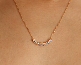 Oval Point Curved Bezel Bar Necklace, Dainty Minimal Stacking Jewelry, Everyday Piece, Bridesmaid Her Gift