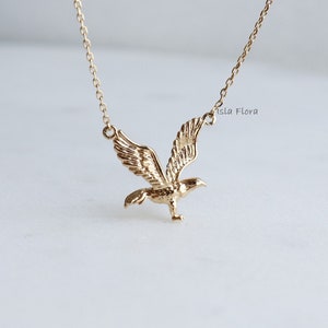 Flying Hawk or Eagle Pendant Necklace, Iowa Hawkeyes, Gold Plated Golden California Dainty Jewelry, bridesmaid, Fine Detail Gift