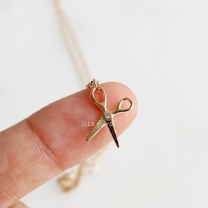 Gold Scissors Charm Scissors Charm on 42 cm Thin Box Chain / 14K Gold