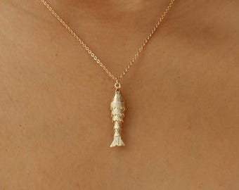 Simple Fish Pendant Necklace, Gold Plated, Silver Sardine, Coastal, Boat Sailing, Fishing, Dainty Minimal Jewelry, Nautical bridal Gift