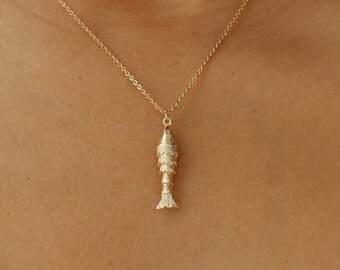 Pretty Fish Pendant Necklace, Gold Plated, Silver Sardine, Coastal, Boat Sailing, Fishing, Dainty Minimal Jewelry, Nautical bridal Gift