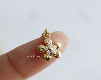 18k Gold Dipped Dainty Flower Pendant Necklace, CZ Seeds Studs, Sparkling Blossoms, Cute Petal, Minimalist Jewelry, Layering Gift