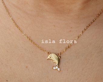 Cute Dolphin Cubic Tail Charm Necklace, Sensual, Dainty Gold Whale Jewelry, Sea Lover, Minimalist Coastal Jewelry, Layering Bestie Her Gift