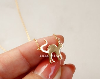 Fancy Kitty Cat Necklace, Shiny Silver Color, Curved tail, Dainty Chic, Timeless, Fine, Delicate, Minimalist Jewelry, Bridesmaid Bestie Gift