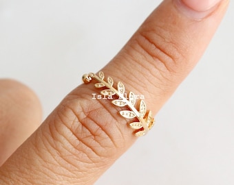 Silver Dainty Olive Branch Wrap Ring, Gold Adjustable, Leaves Ring, Timeless, Stackable, Fine Detail, Tree Ring, Minimalist Her Gift