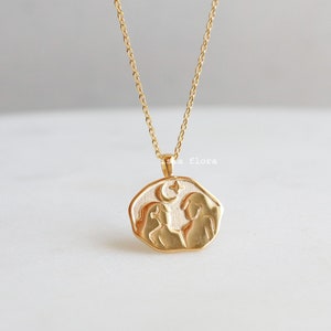 Gemini Zodiac The Twins Emboss Stamped Uneven Coin Necklace, Dainty 18k Gold Dipped Timeless, Minimalist Jewelry, Bridesmaid Her Gift