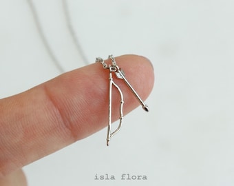 Tiny Bow & Arrow Necklace, Gold, Silver Romantic Cupid Arrow Charms, Dainty Delicate Minimalist Jewelry, bridesmaid Archery, Her Gift
