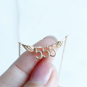 555 Angel Wing Number Necklace, Triple Five Divine Guidance, Gold Silver, Alignment Minimalist Jewelry Dainty Charm, Graduation Gift