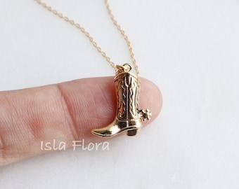 18k Gold Dipped Cowboy Cowgirl Boots Pendant Necklace, Western Charm Texan, Silver Chain, Dainty Minimalist, Layering, Bridesmaid, Fine Gift