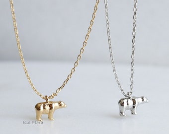 Tiny Grizzly Bear Pendant Necklace, Dainty Charm, Realistic, Silver 18k Gold Dipped Minimalist Jewelry, Layering, Bridesmaid Gift for Her