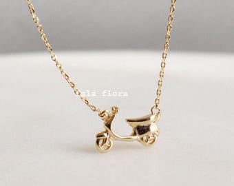 Small Realistic Scooter Moped Necklace Chain, Dainty Nostalgic Minimalist, Silver Charm, Boho Jewelry, Vacation, Bestie Bridesmaid Her Gift