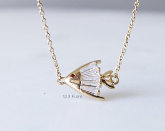 Retro Fish Necklace, Gold Dainty, Sea Life Lovers, Mermaid, Coastal Fisherman, 90s, Minimalist Jewelry, Layering, Aquarium Her Gift