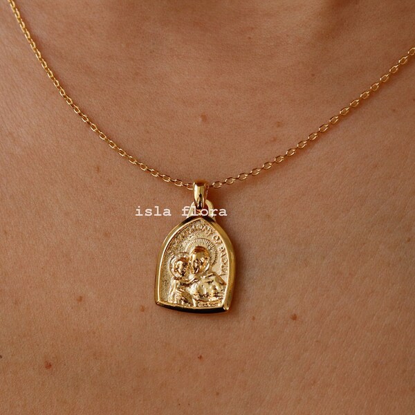 St Anthony Padua Divine Infant Medal Charm Necklace, Gold Dipped Saint of Marriage, Silver Detailed Minimalist Jewelry, Dainty Faith Gift