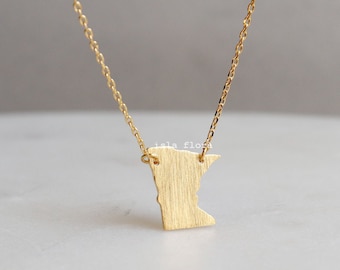 18k Gold-Dipped Brushed Minnesota State Pendant Necklace North Star State Pride w/ Elegance, delicate Minimalist Jewelry bridesmaid Necklace