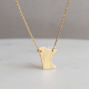 18k Gold-Dipped Brushed Minnesota State Pendant Necklace North Star State Pride w/ Elegance, delicate Minimalist Jewelry bridesmaid Necklace