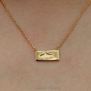 Dainty Shark Rectangle Bar Necklace, Gold Silver Statement Piece, Shark Imprint Minimalist Jewelry, Small Charms, bridesmaid Her Gift