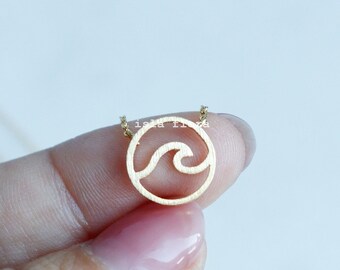 Simple Cutout Wave Coin Pendant Necklace, 18K Gold Dipped, Brushed See Through Jewelry, Detailed, Minimalist Jewelry, bridesmaid Gift