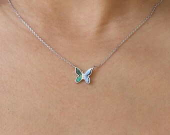 Surreal Black Shell Butterfly Necklace, Small Silver, Gold Plated, Ocean-Inspired, Coastal, Minimal Jewelry, bridesmaid Gift Meaningful Her