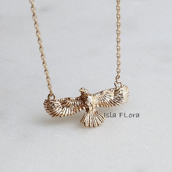 18K Gold Dipped Spread Out Realistic Hawk | Eagle Necklace, Silver, Nature Lover, Symbol of Freedom, Dainty Jewelry, Fine Detail, Bird Gift