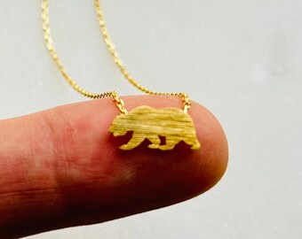 18k Gold Dipped Bear Pendant Necklace, Plated Chain, Dainty Minimalist, Layering Necklace, California Golden State Vibes , Bridesmaid Gift