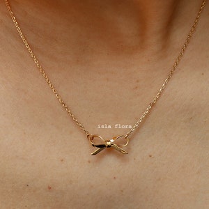 Dainty Ribbon Bow Necklace, Aesthetic Simple, 18K Gold Dipped Minimalist, Layering, Small Jewelry, Bestie Bridesmaid Gift