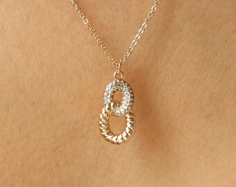Dual Curve Pendant Necklace, Texture & Studded, Irregular, Double Ring, Figure 8, Dainty Gold, Bridesmaid, Minimalist Jewelry, Bestie Gift