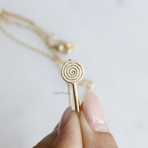 Small Round Swirl Lollipop Pendant Necklace, Nostalgic Charm, Gold Plated, Dainty, Brushed Look, Minimalist Jewelry, Bridesmaid Gift