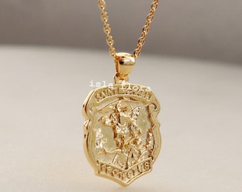 St. Michael Archangel Medal Necklace,  Gold Dip Silver Pendant Protection, Repel Enemies, Minimalist Jewelry, Faith Bestie Gift