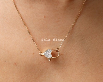 Love Heart Lock, Dainty You Locked my Heart Necklace, Tiny Crystal Pave Jewelry, Minimalist, Gold Silver Charm Girlfriend Bridesmaid Gift