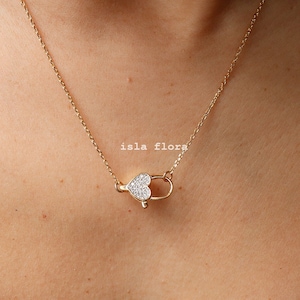 Love Heart Lock, Dainty You Locked my Heart Necklace, Tiny Crystal Pave Jewelry, Minimalist, Gold Silver Charm Girlfriend Bridesmaid Gift