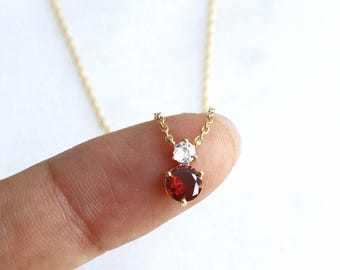 January Birthstone Gem Pendant Necklace, Garnet Red color Crystal, Beauty High Quality, Delicate Fine Minimalist Jewelry Bridesmaid Gift