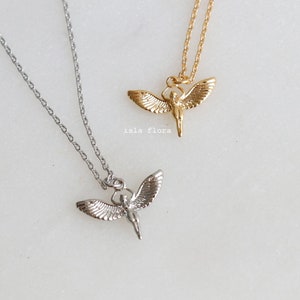 Reach the Sun, Dainty Angel Icarus Necklace, Detailed Wing Body, Minimalist, 18k Jewelry, Ambition Charm Gold Silver Dipped Bridesmaid Gift