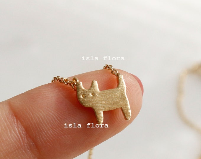 Simple Brushed Tiny Cat Necklace, Dainty Kitty Gold, Silver, Chic, Aesthetic, Cute Cat Outline, Minimalist Jewelry, Bridesmaid Her Gift