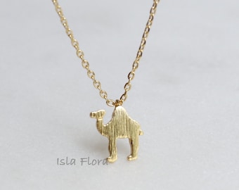 Dainty Brushed Gold Camel Charm Necklace, Travel, Guidance Gold Plated, Small Pendant, Fine, Delicate, Minimalist Jewelry, Bridesmaid Gift